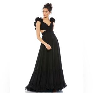 MAC DUGGAL Ruffle Tiered Cut Out Chiffon Gown